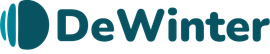 Logo for "DeWinter Group" with the text in teal and a circular design of three curved lines to the left, resembling sound waves or a stylized "D," representing their expertise in staffing and recruiting.