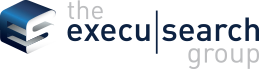 Logo for The Execu|Search Group, a recruitment and staffing firm, featuring a stylized blue and white "ES" icon to the left of the company name in lowercase letters.