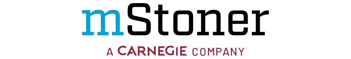 Logo with the text "mStoner" (the "m" in blue and "Stoner" in black) above the words "A CARNEGIE COMPANY" in red capital letters, highlighting mStoner's acquisition by Carnegie.