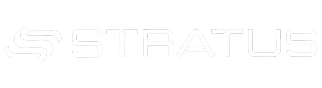 White logo featuring a stylized "S" followed by the word "STRATUS," all in a modern, bold font on a light gray background.