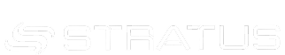 White logo featuring a stylized "S" followed by the word "STRATUS," all in a modern, bold font on a light gray background.